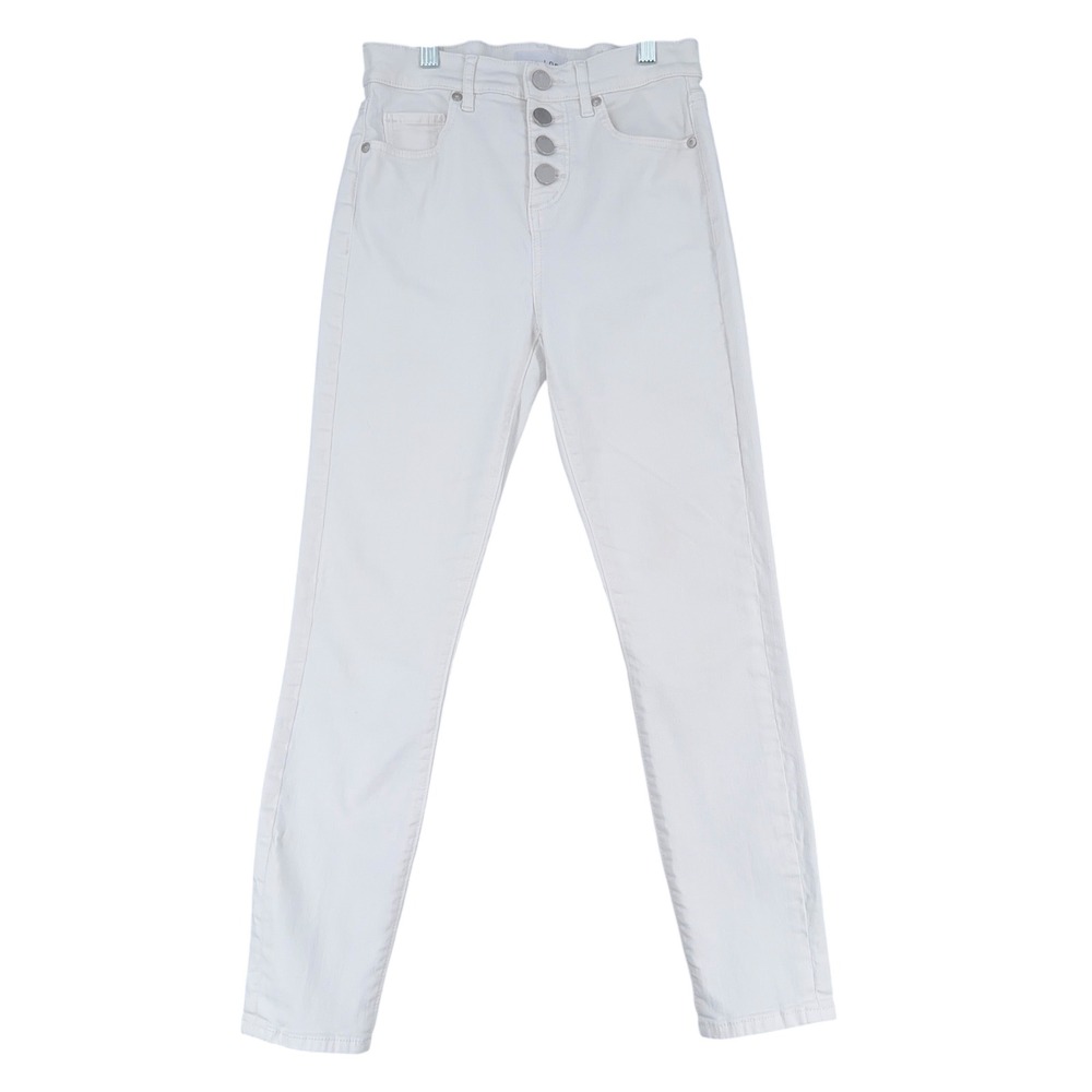 LOFT High Waist Skinny Crop‎ Button Fly White Denim Jeans Womens Size 24